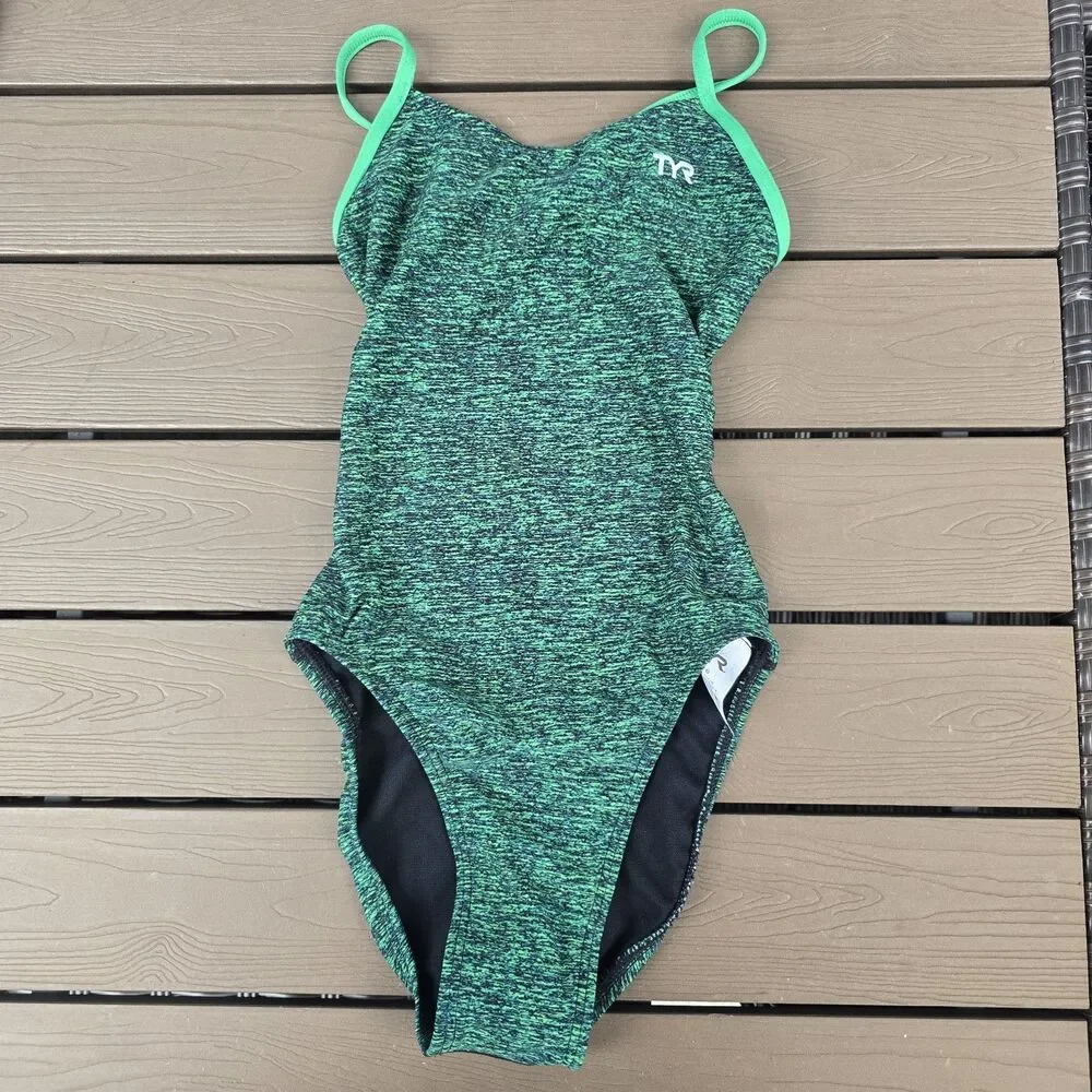 TYR DuraFast Green/black Cutoutfit One Piece Youth Girl's Sz 26 New No Tags